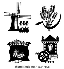 set of images of grain processing. Vector stereotyped icons