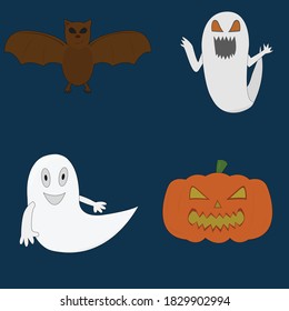 set of images for halloween ghosts pumpkin and bat