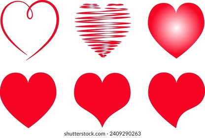 Set of images of hearts. Red hearts on a transparent background.