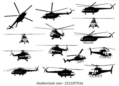 A set of images of helicopter silhouettes.