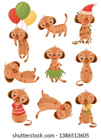 Set of images of humanized gophers. Vector illustration on white background.