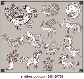 a set of images (icons) fabulous beasts 