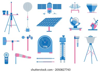 Set of images of instruments for measuring atmospheric and weather events