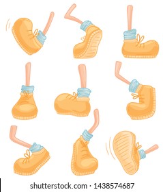 Set of images of legs in different poses. Vector illustration on white background.