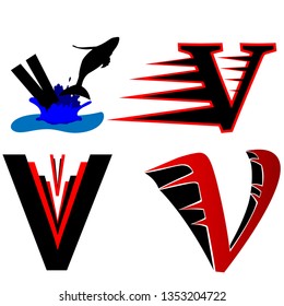 set of images of the letter v, v for victory. Vector isolated on white background.