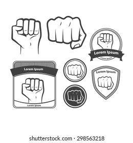 Set Of Images, For Logo, Fist Icon. Fist Silhouette On White.