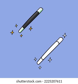 A set of images, a magic wand with sparks for a magician, a vector illustration in cartoon style on a colored background