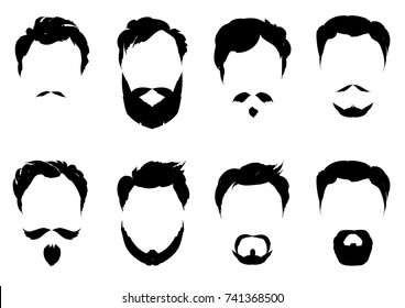 Set of images of male with hairstyles and beards. Vector illustration