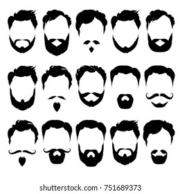 Set of images male silhouette hairstyles and beards. Vector illustration