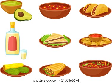 Set of images of mexican dishes. Vector illustration on white background.