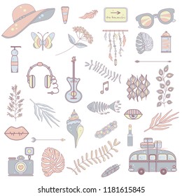 set of images on the theme of summer and beach