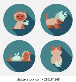 A set of images on the theme of Veterinary with an animals. Flat icons. Vector design templates in cartoon style. Treatment of pets.