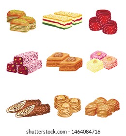 Set of images of oriental sweets. Vector illustration on white background.