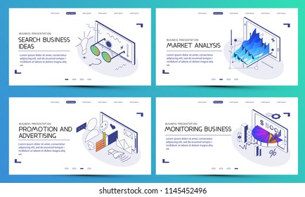 Set of images for presentation, business, startup, infographics. Isometric 3 d illustrations. Templates. Backgrounds.
