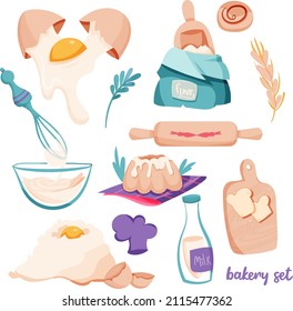 A set of images of products and objects related to baking