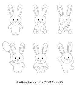 Set of images of rabbits in various postures. isolated background
