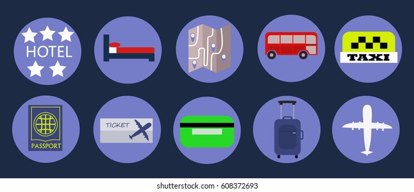 Set of images related to tourism and travel