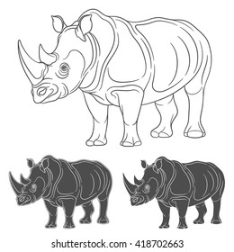Set of images with a rhinoceros. Isolated objects on a white background.