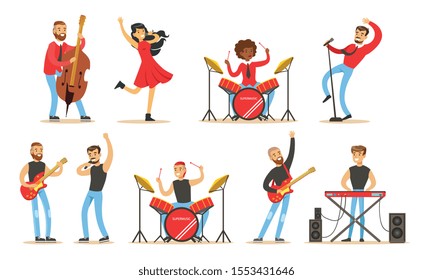 Set of images of rock musicians. Vector illustration.