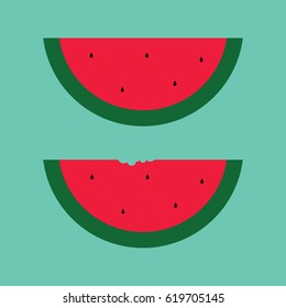 A set of images showing a sliced and bitten watermelon in vector format