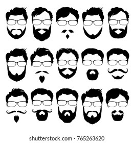 Set of images of a silhouette of men in glasses with beards. Vector  illustration.