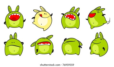 Set of images of a small green monster