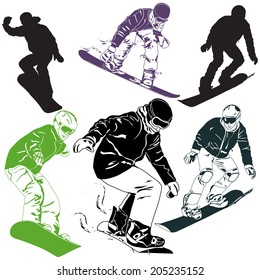 Set of images with snowboarder in action