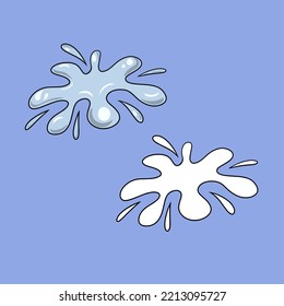 A set of images, splashes of water in different directions, a puddle, a vector illustration in cartoon style on a colored background