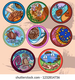 Set of images of stickers for black and green coffee