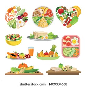 Set of images of a variety of foods. Vector illustration on white background. Set of images of a variety of foods. Vector illustration on white background.