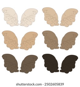 A set of images of vector human hands of different skin tones.