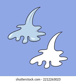 Un conjunto de imágenes, flujos de agua, salpicaduras de agua en forma de dibujos animados, ilustración vectorial del agua y gotas en un fondo de color