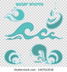 Set of images of waves, drops, water.