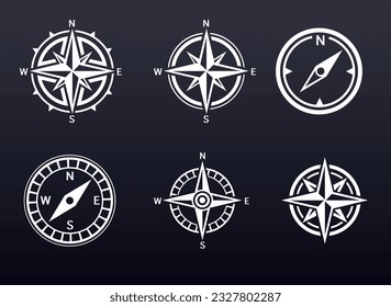 Set of images of wind rose and compasses