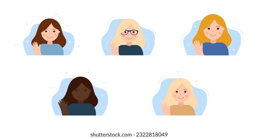 A set of images of women of different nationalities. Vector illustration.