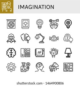 Set of imagination icons such as Graphic designer, Studio, Idea, Brain, Wizard, Lamp, Layout, Sketchbook, Creativity , imagination