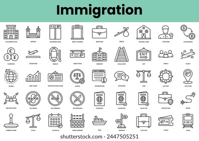 Set of immigration icons. Linear style icon bundle. Vector Illustration