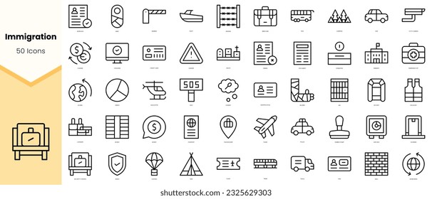 Set of immigration Icons. Simple line art style icons pack. Vector illustration