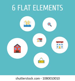 Set of immovable icons flat style symbols with sale sign, house, home and other icons for your web mobile app logo design.