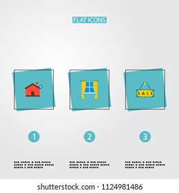Set of immovable icons flat style symbols with mortgage, window, sale sign and other icons for your web mobile app logo design.