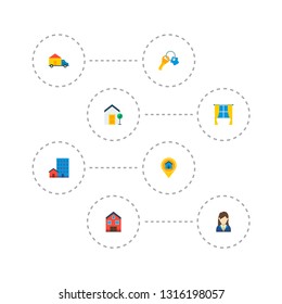 Set of immovable icons flat style symbols with home, options, good property and other icons for your web mobile app logo design.