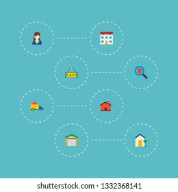 Set of immovable icons flat style symbols with office, good property, search real estate and other icons for your web mobile app logo design.