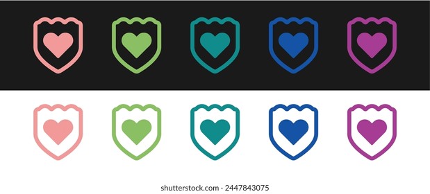 Establecer el icono del sistema inmunológico aislado sobre fondo blanco y negro. Escudo médico.  Vector