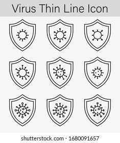 Set of Immune system thin line icon. Anti virus protection. Shield security outline icon. Editable stroke vector.