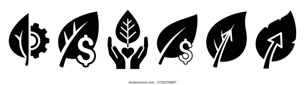 Conjunto de iconos de vector de hoja de inversión de impacto aislados sobre fondo blanco. Ilustración vectorial. Diseño plano negro
