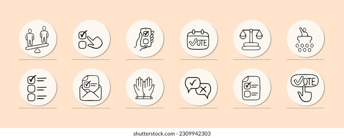 Set of importance icons. Symbolic representations of choices. Decision-making concept. Ui phone app screen. Pastel color background. Vector line icon for Business