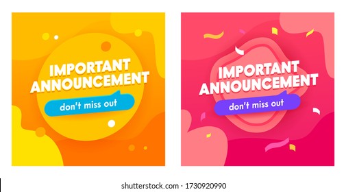 Set of Important Announcement Banners with Abstract Memphis Funky Style Pattern for Social Media Marketing. Hot Sale Offer for Shop or Discounter. Shopping Posters, Advertising. Vector Illustration