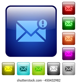 Set of important message color glass rounded square buttons