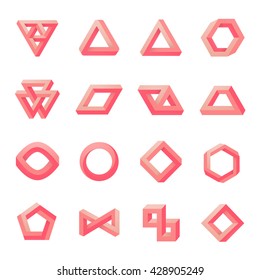Set of impossible shapes. Optical Illusion. Vector Illustration isolated on white