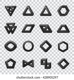 Set of impossible shapes. Optical Illusion. Vector Illustration isolated on white